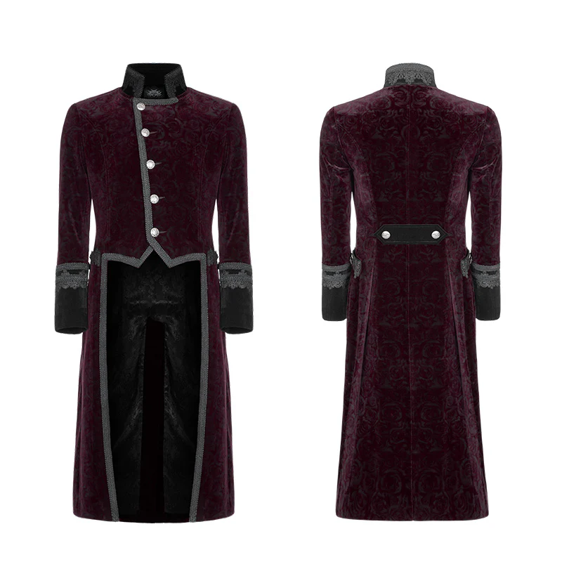 Gothic Dark Rose Printed Velvet Swallowtail Coat Jacket - Image 4
