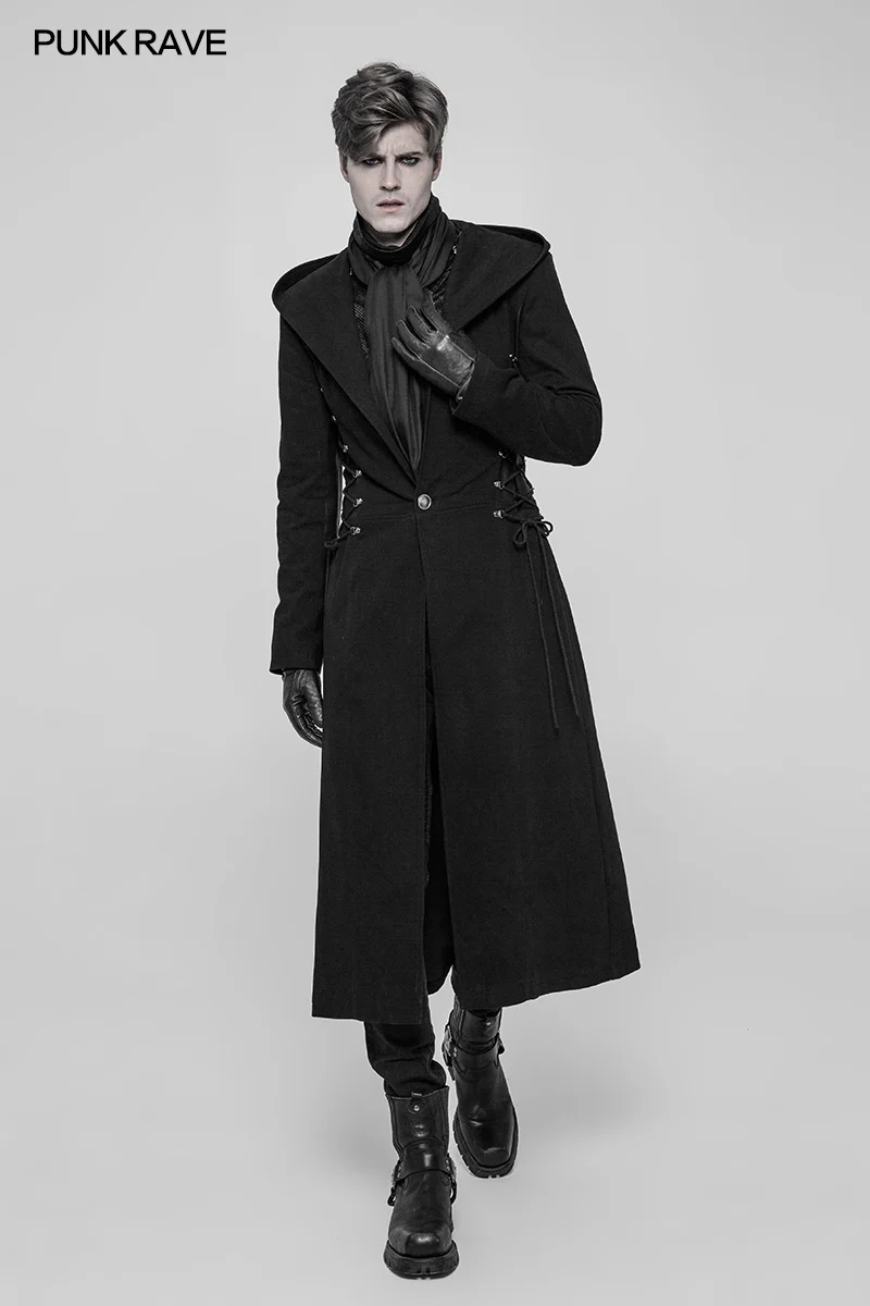 Gothic Dark Side Wear Rope Woolen Hooded Coat Long Jacket - Image 6