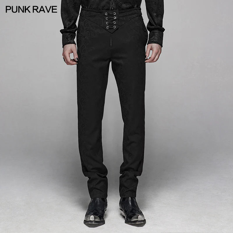 Gothic Floral Metal Swallow Black Suit Trousers
