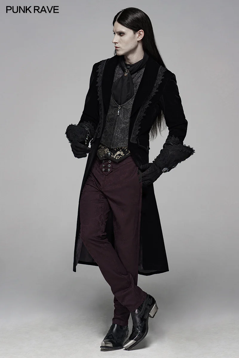 Gothic Floral Metal Swallow Black Suit Trousers - Image 12