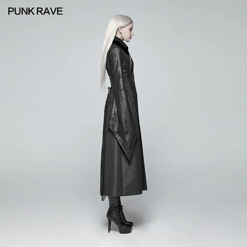 Gothic Judge Standing Collar PU Long Coat - Image 2