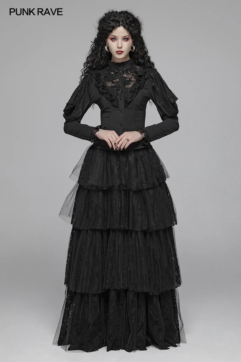 Gothic Long Shirt With Irregular Hollow-out Lace Design For Women - Image 6