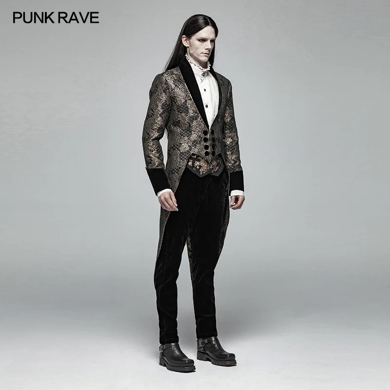 Gothic Medium Length Jacquard Jacket Lace-up Back Tailcoat - Image 8