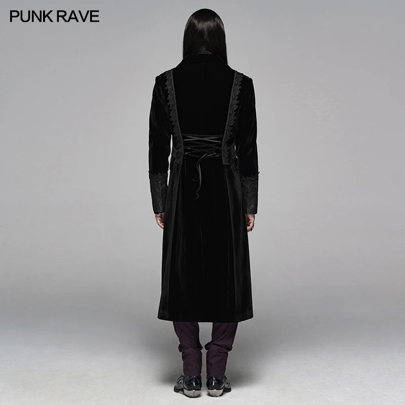 Gothic Men Velvet Medium Length Jacket - Image 3