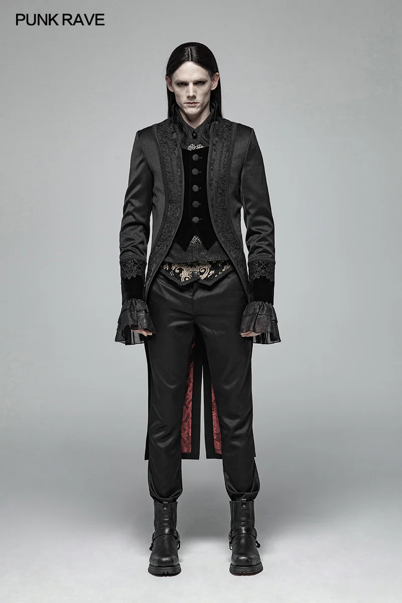 Gothic Mens Dark-textured Simple Non-stretchy Trousers - Image 4