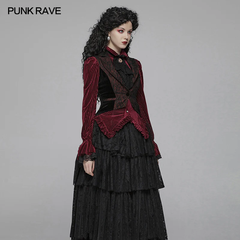 Gothic Red And Black Tuxedo Vest V-neck Tailcoat For Women - Image 2