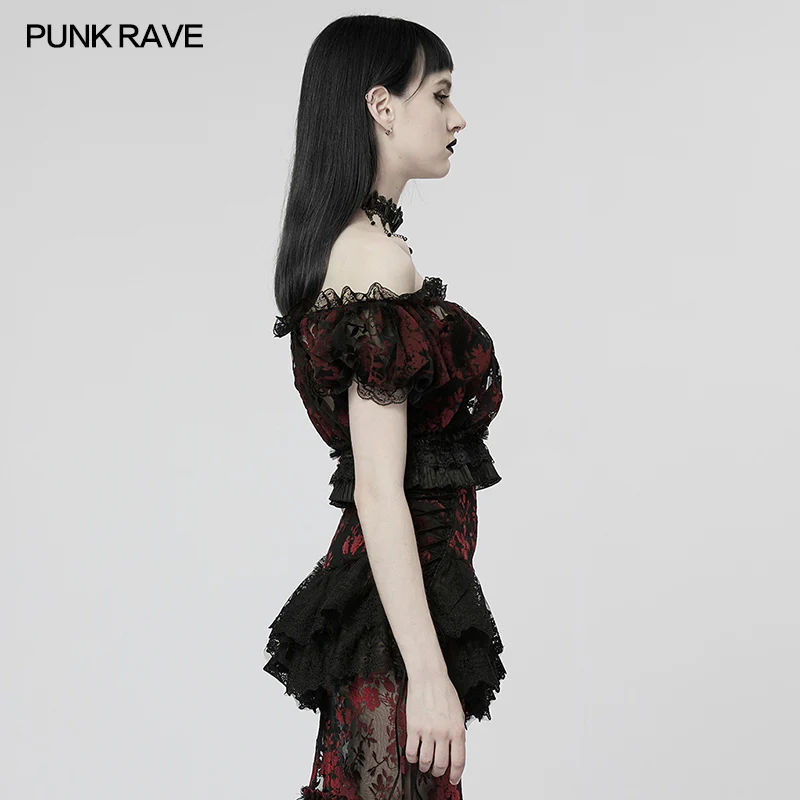 Gothic Sexy Flocking Mesh T-shirt - Image 7