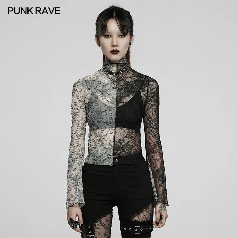 Gothic simple spliced lace T-shirt