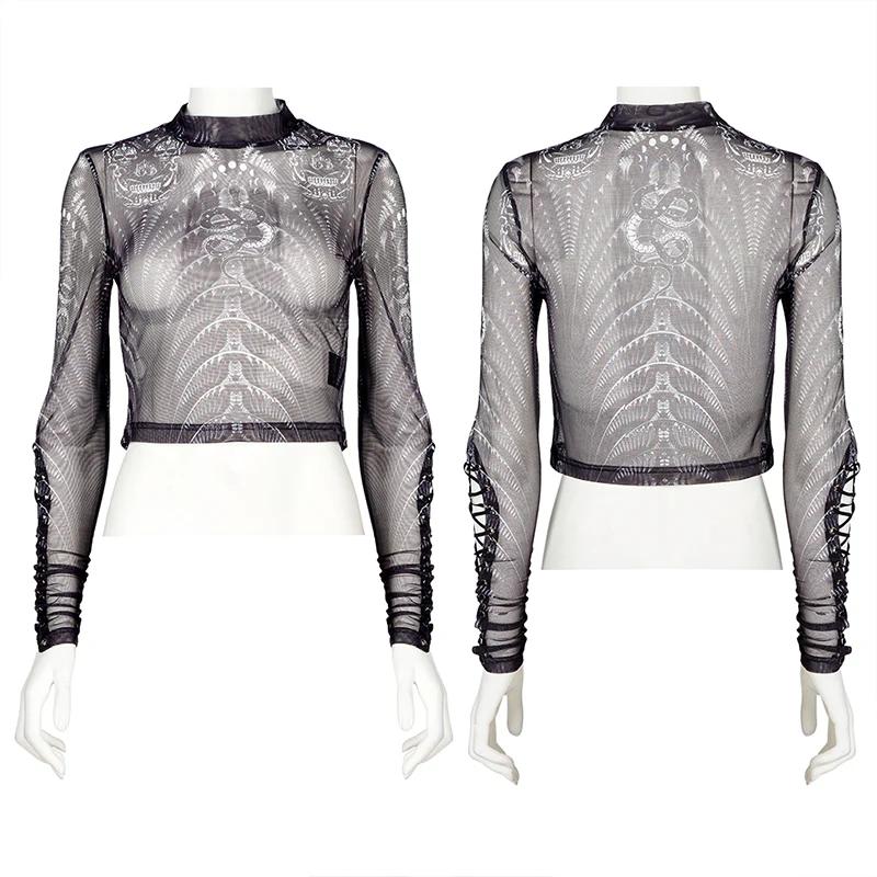 Gothic skeleton print mesh T-shirt - Image 4