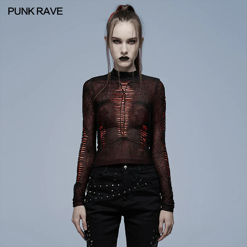 Gothic spider web printting perspective T-shirt - Image 6
