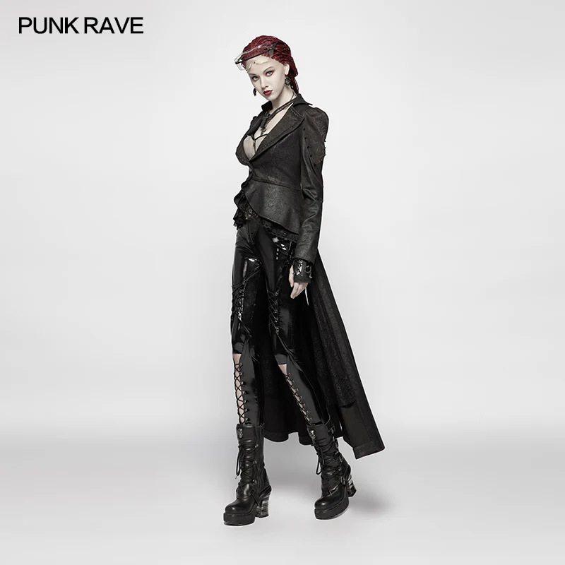 Gothic Stand/Lapel Collar Dark High-low Coat - Image 2