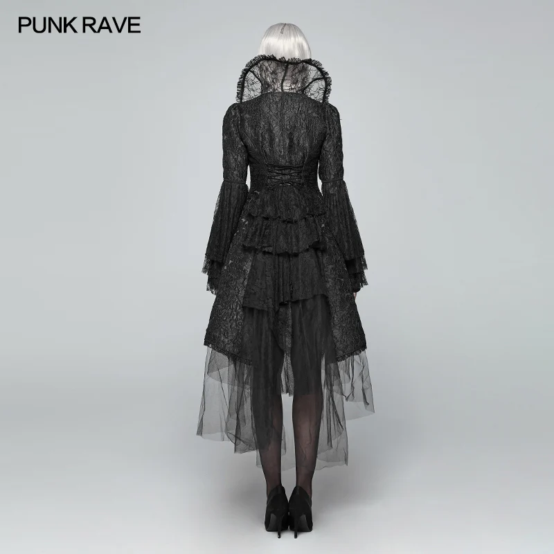 Gothic Translucent Standing Collar Lace Dress Coat - Image 3