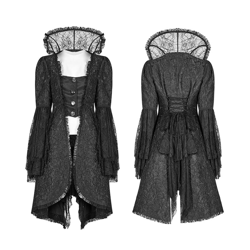 Gothic Translucent Standing Collar Lace Dress Coat - Image 4