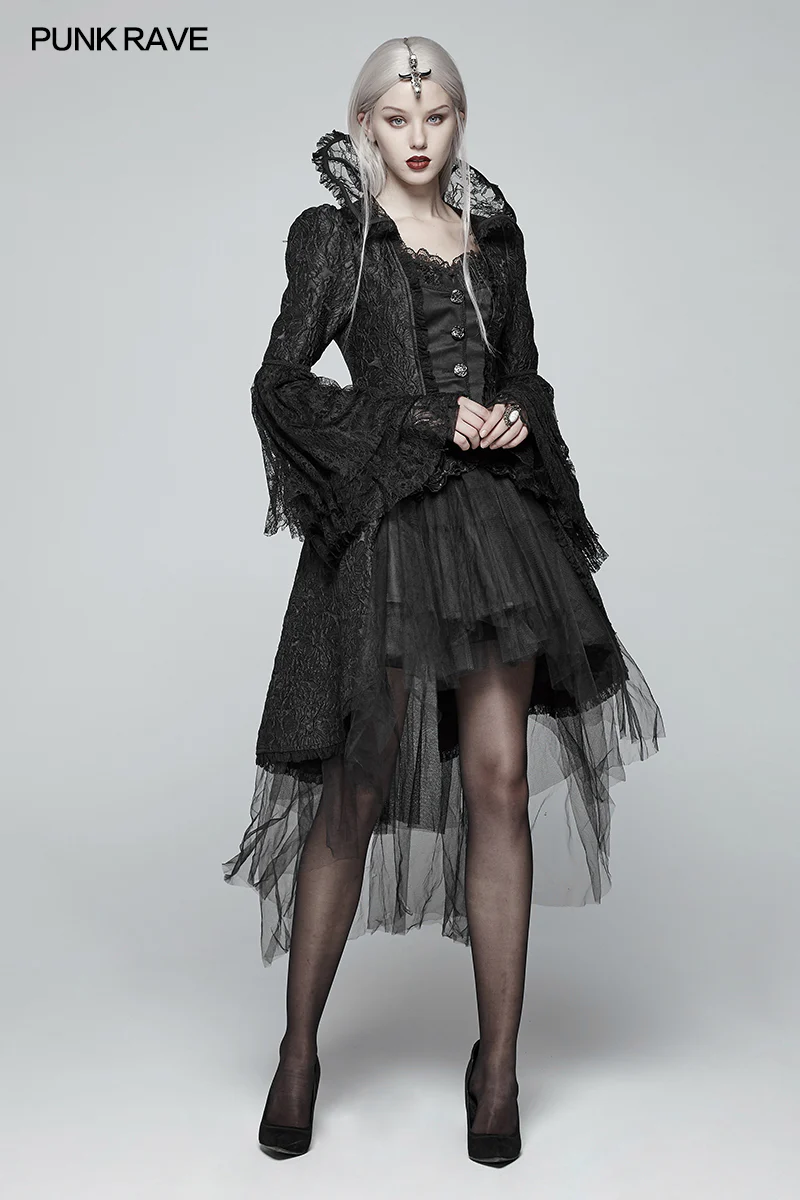 Gothic Translucent Standing Collar Lace Dress Coat - Image 6