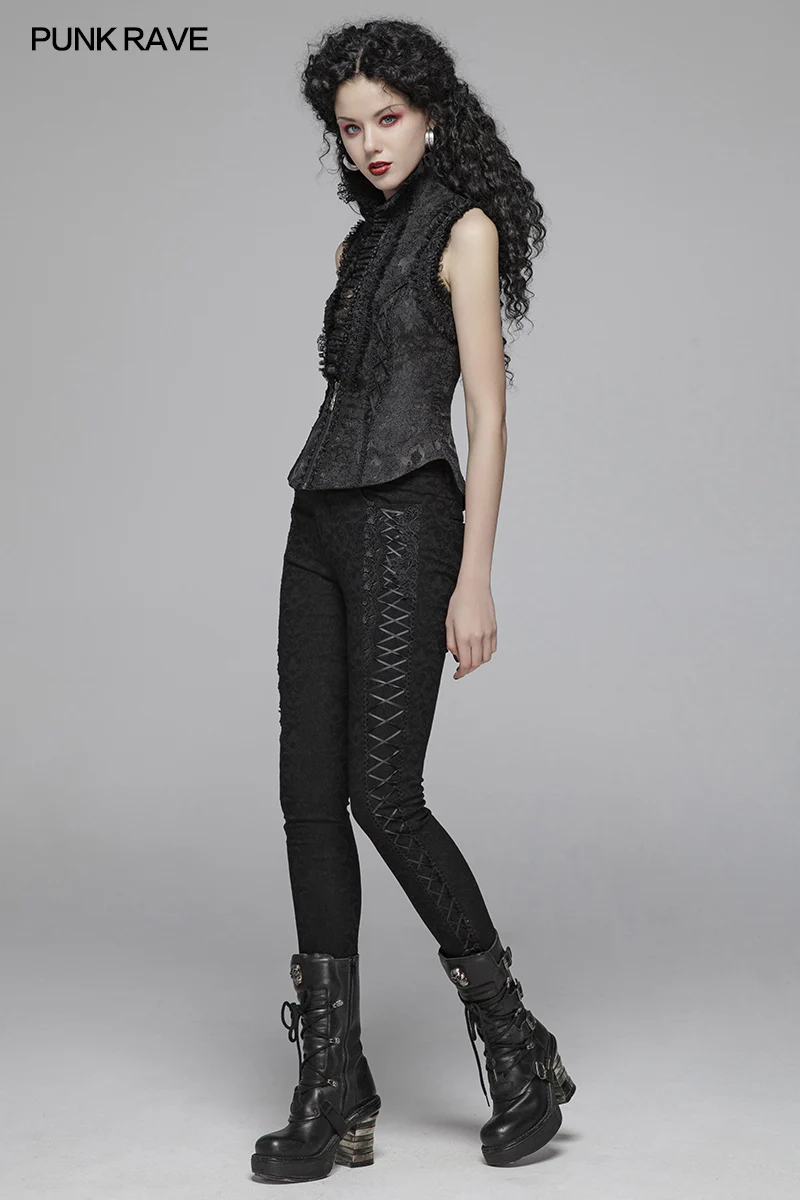 Gothic Women Jacquard Long Trousers With Cross Sides - Image 6