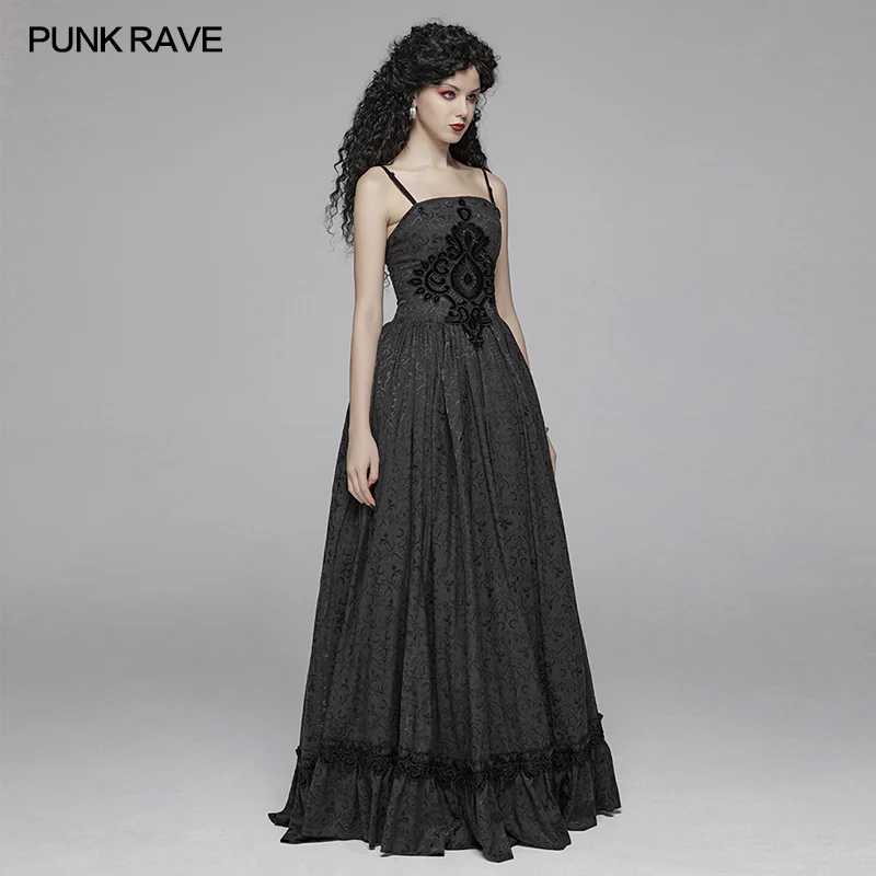 Gothic Women Tube Jacquard Long Skirt Lace-up Ball Gown Dress - Image 2