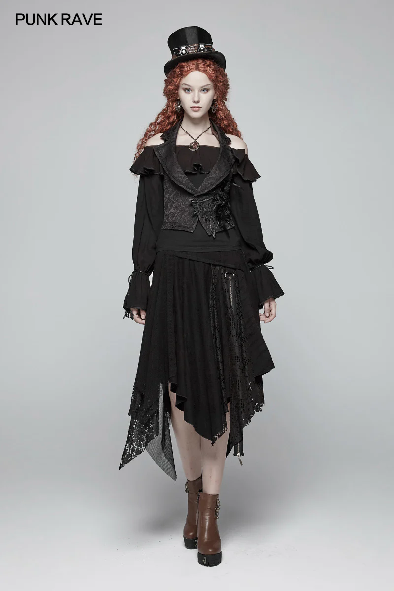 Gothic Womens V-neck Backless Detachable Long Vest - Image 6