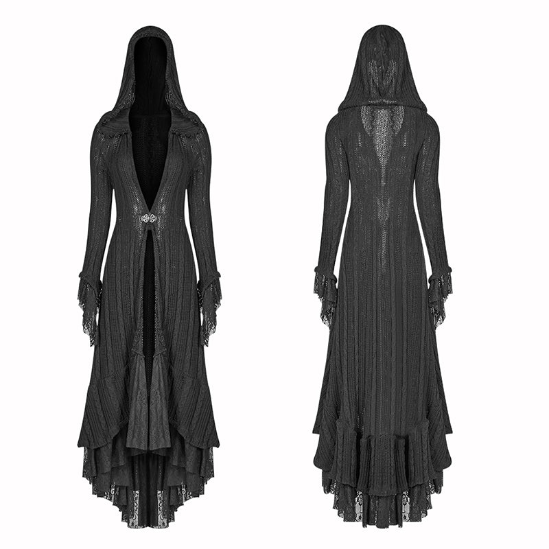 Gothic Woolen Cardigan Hooded Long Sleeve Coat - Thin - Image 4
