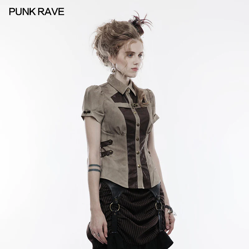 Handsome Elastic Crack Leather Punk Shirt For Women - Image 7