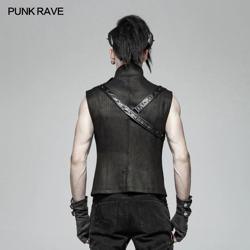 Handsome Punk Standing Collar Zipper Vest For Men - Image 3