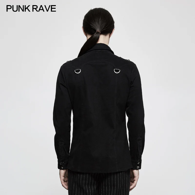 Handsome Wool Long Sleeve Punk Shirts With Personality Leather Loop - Image 3