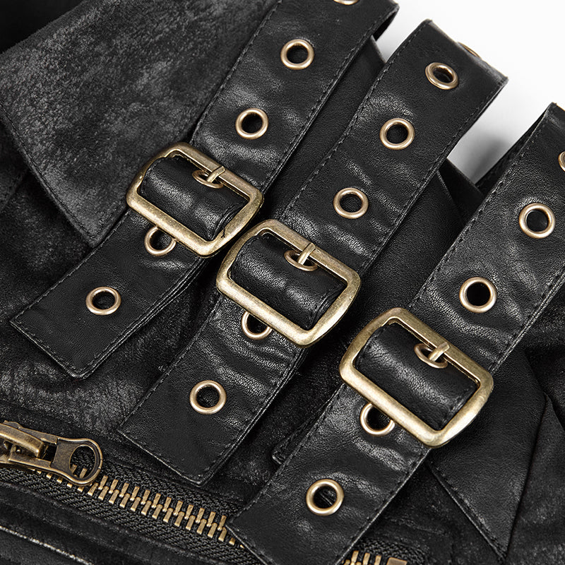 Heavy Metal Texture Shoulder Leather Coating Punk Shirts - Image 5