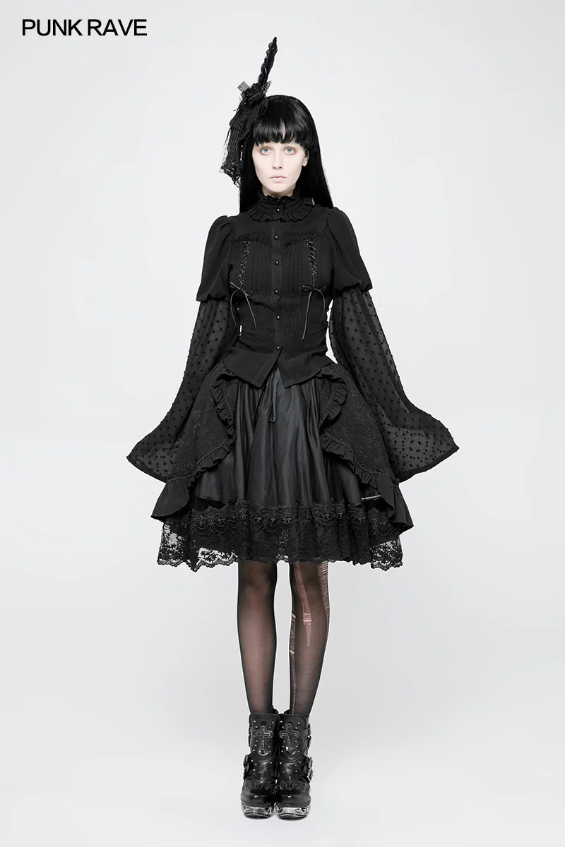 Kawaii Classic Lolita Trumpet Sleeve Gothic Shirt For Women - Image 12