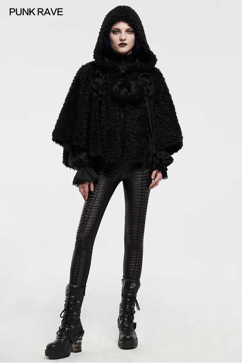 Lolita heart-shaped hollow black plush cape - Image 6