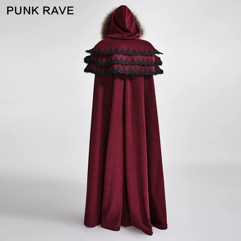 Long Cloak Gothic Trench Coats With Excellent Wool Collar - Image 12