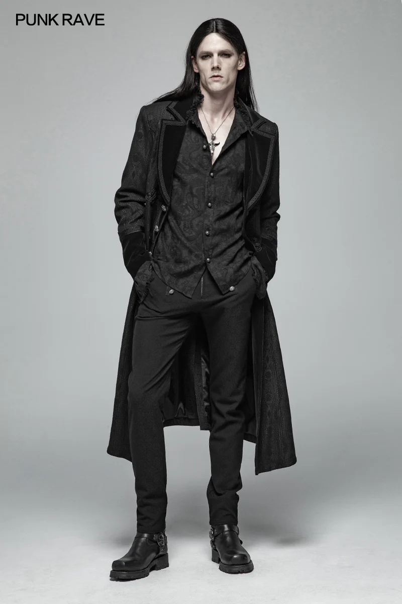 Men Goth Vampire Master Mid-length Jacket V-neck Long Sleeve Coat - Image 6