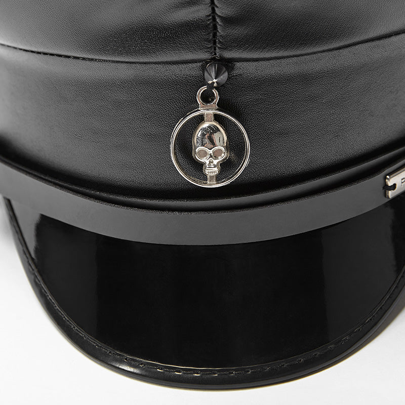 Men Handsome Punk Personality PU Hat With A Skull Pendant - Image 5