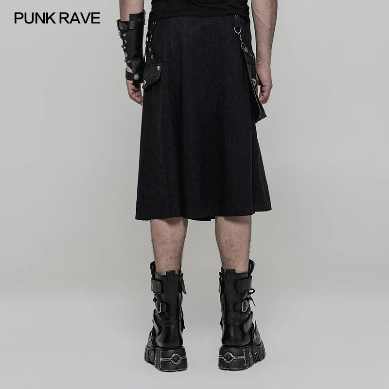 Men Pleated Half Punk Skirt With Stereo Bag On The Right - Image 3