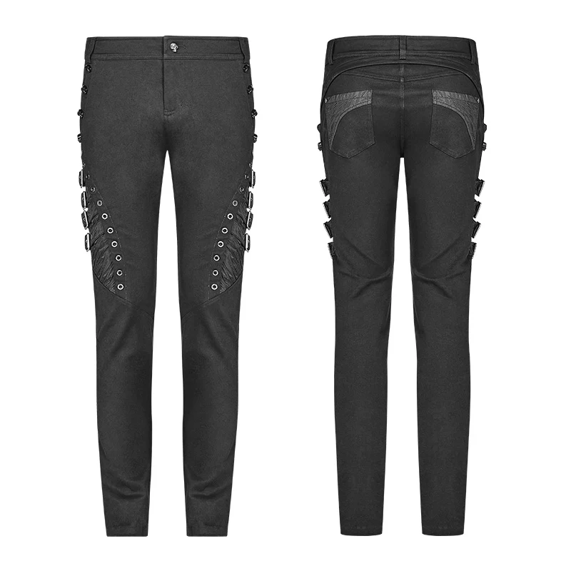 Men Punk Water-washed Elastic Trousers - Image 4