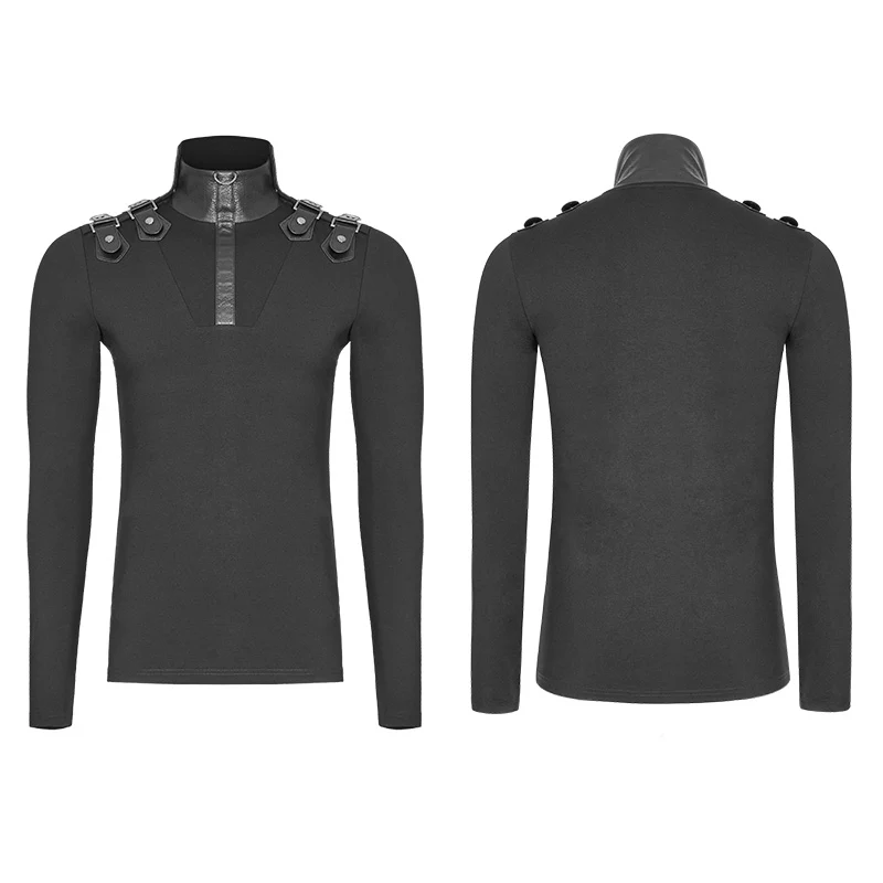 Men's Goth Elastic Knitted Uniform Long-sleeve T-shirt - Image 4