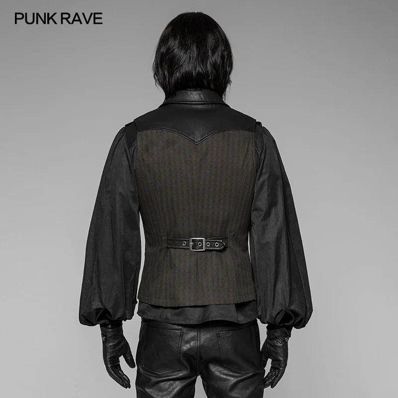 Men's Steampunk Vest Leather Stitched Dark Printed Waistcoat With Copper Buckle - Image 3