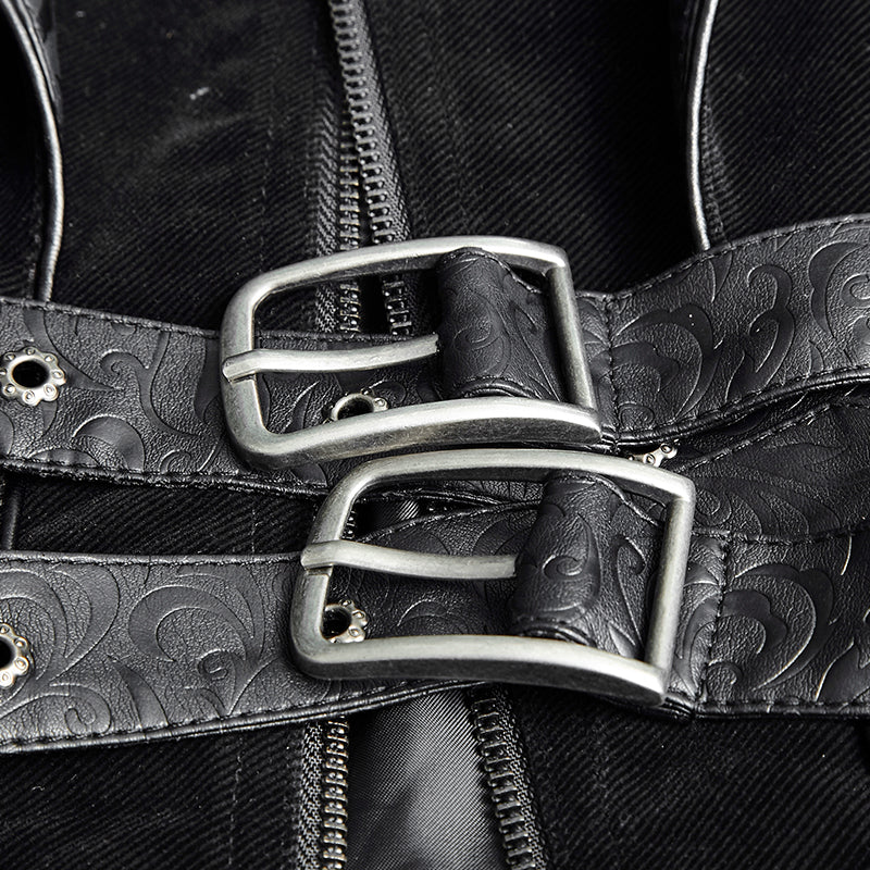 Military Black Leather Long Gothic Trench Coats With Belts - Image 5