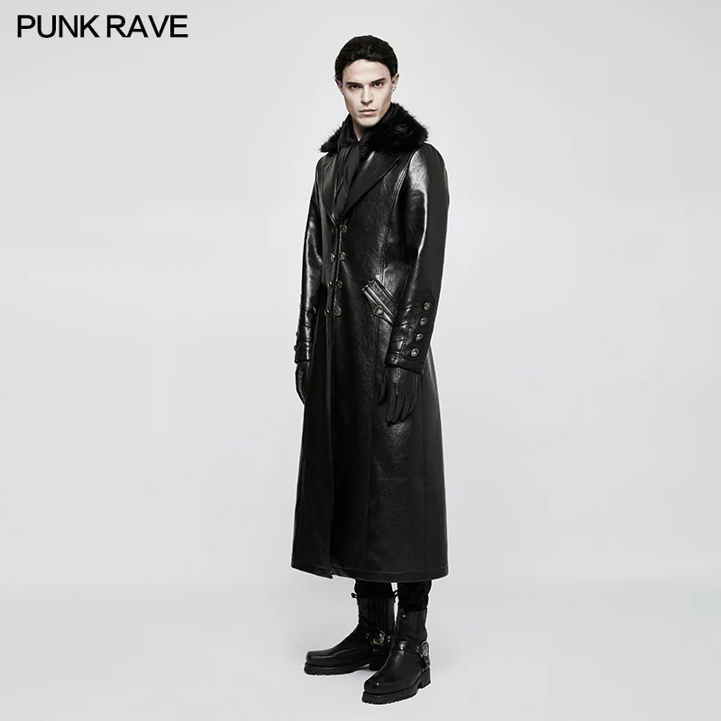 Military Uniform Long Leather Punk Coat With Warm Collar - Image 2