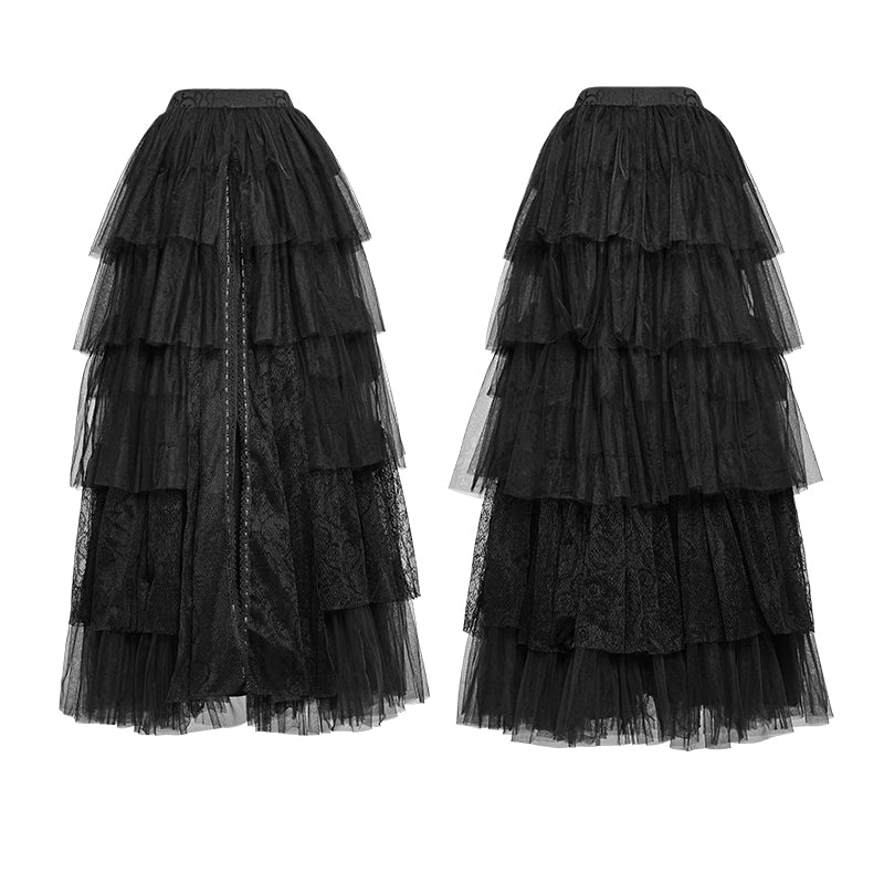 Party Elastic High Waist Flowers Mesh Prom Gothic Skirt - Image 4