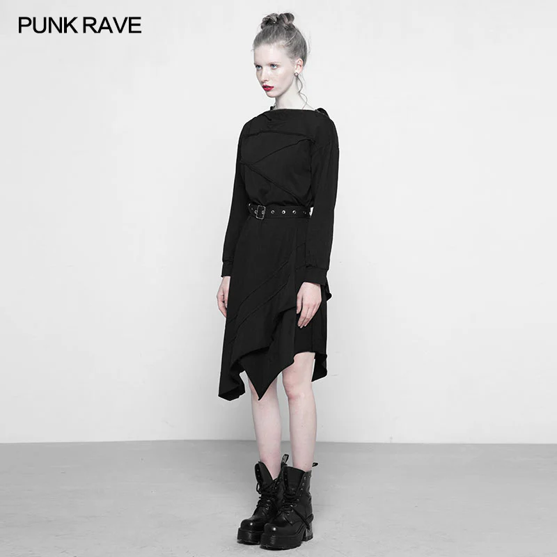 Personality Punk Asymmetric Layered Knit Dresses With Wizard Hat - Image 2