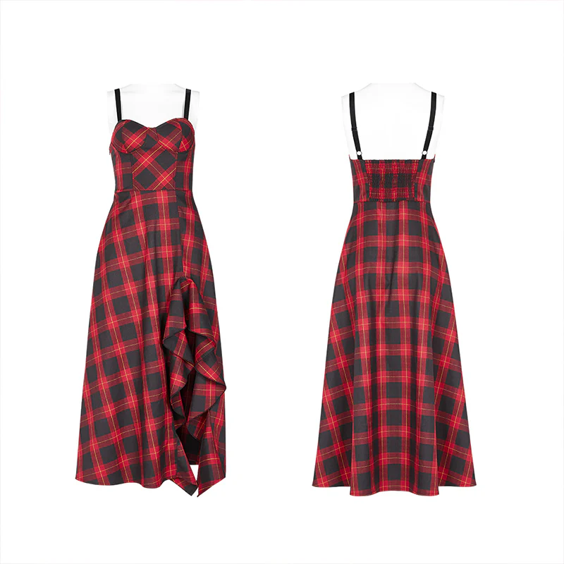 Plaid irregular flounces slip dress - Image 4