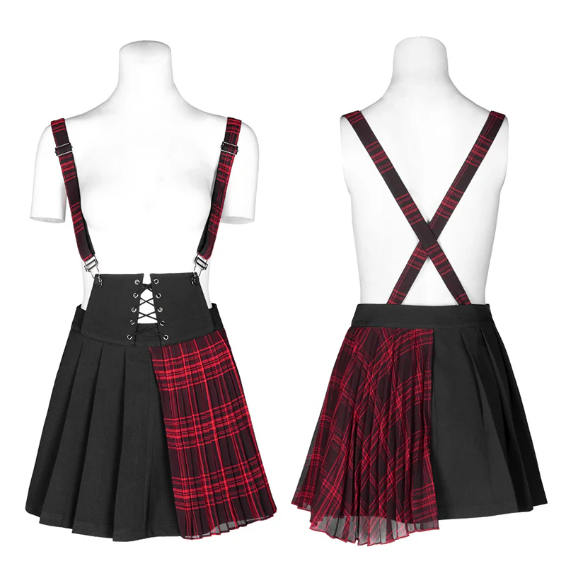 Plaid spliced suspender skirt - Image 4