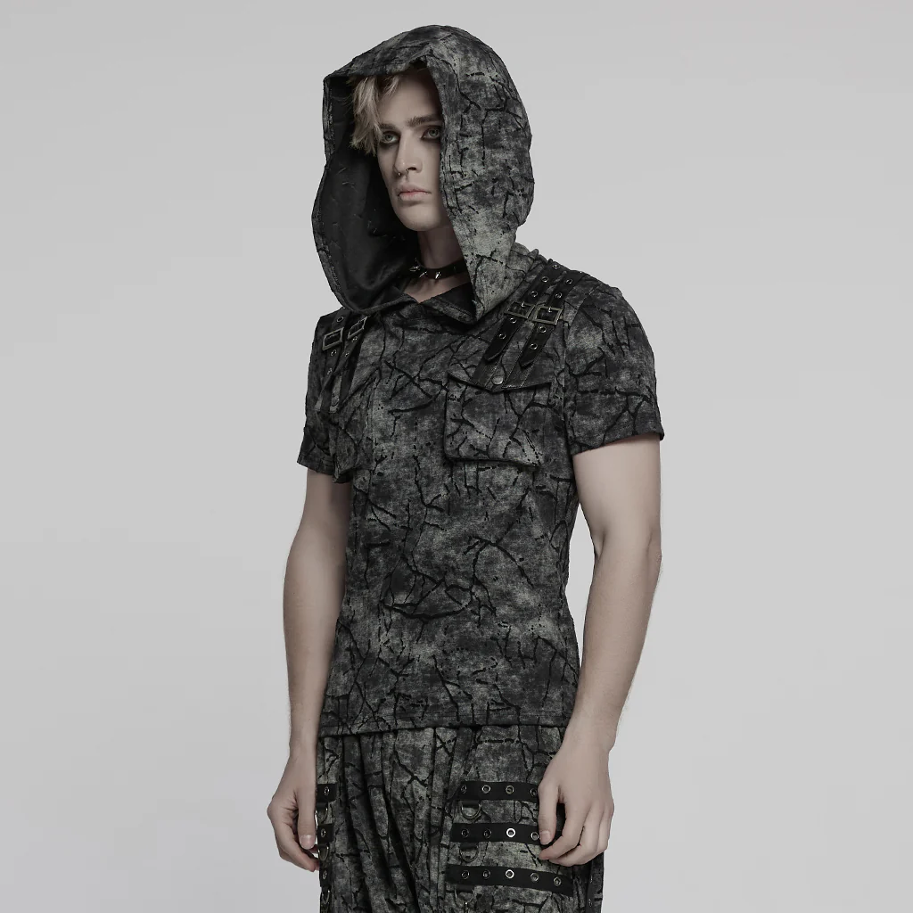 Punk Cracked Hooded T-shirt - Image 13
