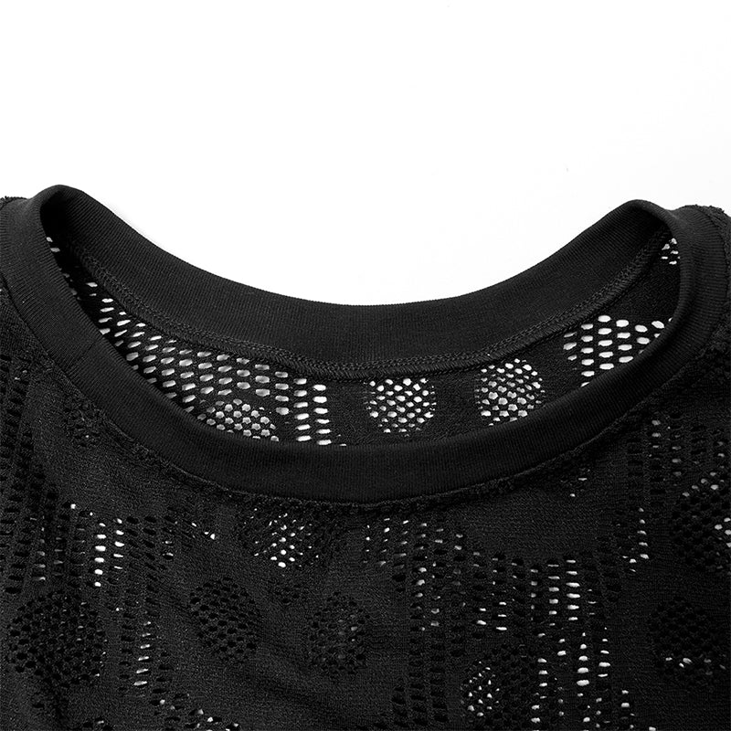 Punk Daily Wear Skull Mesh Long Sleeve T-shirt - Image 5