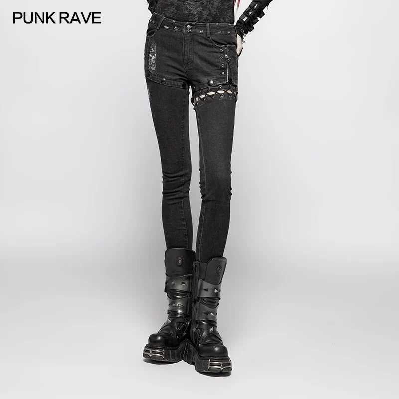 Punk Denim Trousers Water-washed Long Jeans