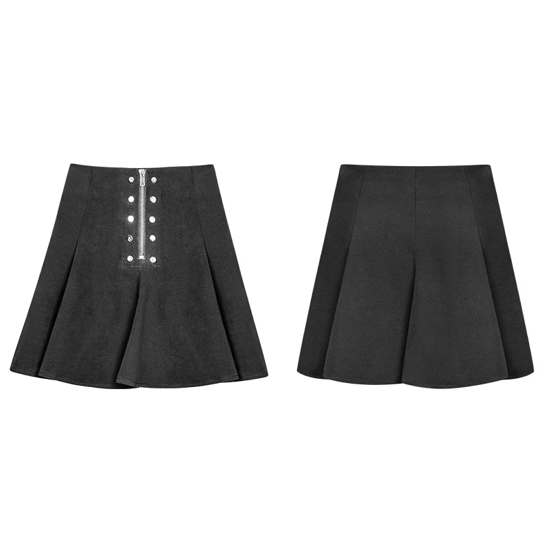 Punk Front Zipper Metal Nail Black Chiffon Short Pleated Skirt With Safety Anti-light Underwear - Image 4