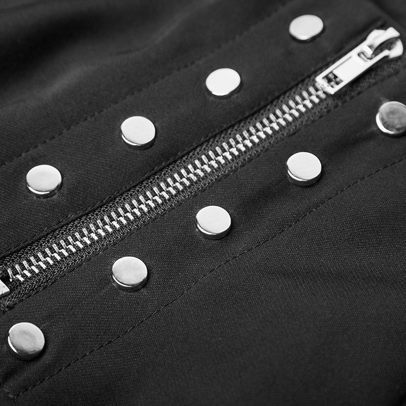 Punk Front Zipper Metal Nail Black Chiffon Short Pleated Skirt With Safety Anti-light Underwear - Image 5