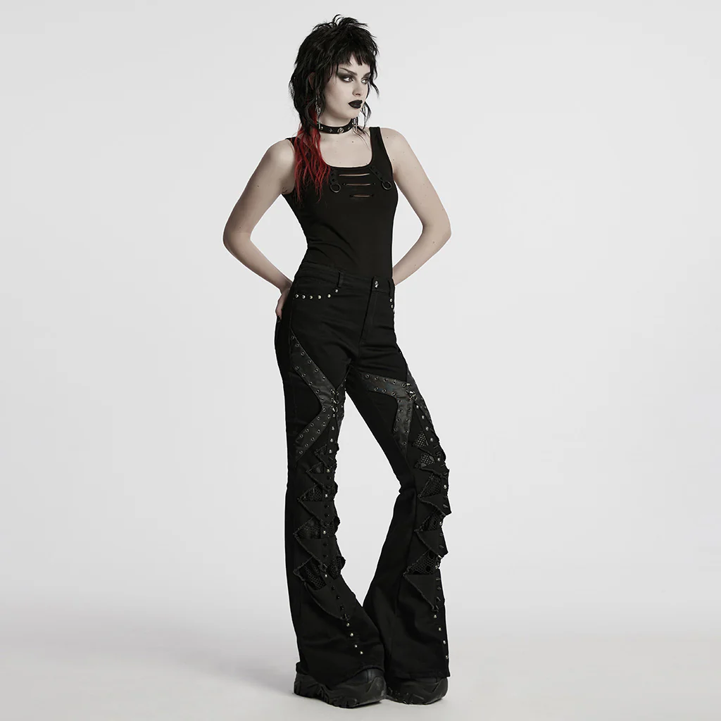 Punk hollow structured flared pants - Image 5