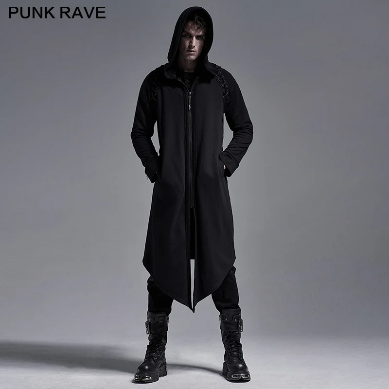Punk hoodie medium-length coat