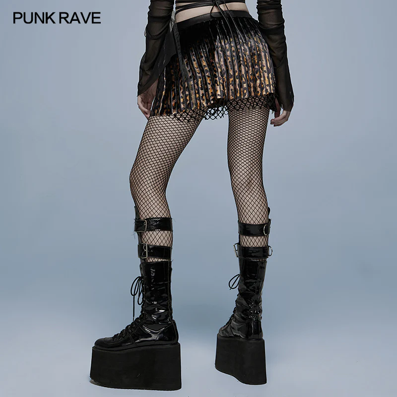 Punk low waist leopard pleated skirt - Image 3