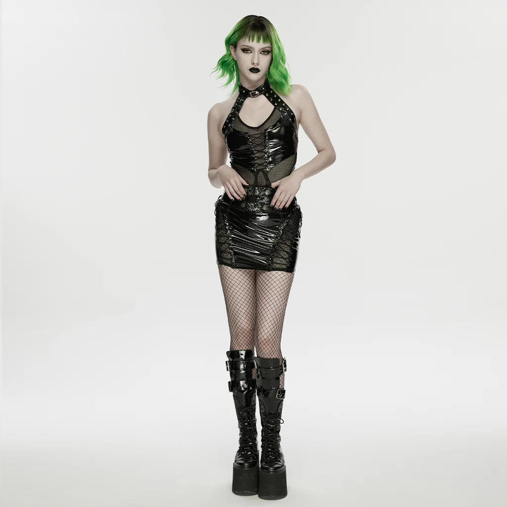 Punk patent leather military skirt - Image 4